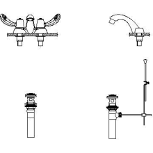 Commercial Double Handle 0.5 GPM Centerset Bathroom Faucet with Temperature Indicated Hooded Blade Handles and Metal Pop-Up