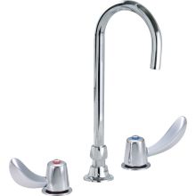 Double Handle 1 GPM Ceramic Disc Widespread Bathroom Faucet with Hooded Blade Handles and Smooth End Gooseneck Spout from the Commercial Series