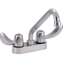 Double Handle 1.5GPM Ceramic Disc Bathroom Faucet with Hooded Blade Handles 8" Tubular Swing Spout and Antimicrobial by AgION from the Commercial Series