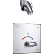 Push Button Battery Operated Metering Electronic Shower System with 10" Control Box Pressure Balancing Mixing Valve and Vandal Resistant Single Function Shower Head from the Commercial Series