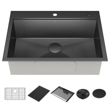 Rivet 30" Drop In Single Basin Stainless Steel Kitchen Sink with Cutting Board