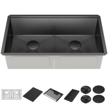 Rivet 33" Undermount Double Basin Stainless Steel Kitchen Sink with Cutting Board