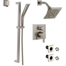 Pivotal Pressure Balanced Shower System with Shower Head, Shower Arm, Hand Shower, Slide Bar, Bodysprays, Hose, Valve Trim and MultiChoice Rough-In