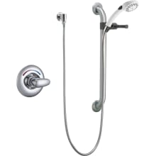 Commercial Single Handle Hand Shower Valve Trim Only with Metal Lever Handle, 24" Combination Grab and Slide Bar, Hand Shower Holder, 69" Brass Double Spiral Hose, Quick Connect Hose Coupler, and Single Function 1.5 GPM Hand Shower