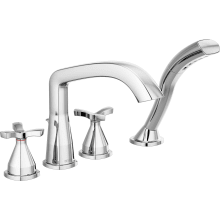 Stryke Deck Mounted Roman Tub Filler with Cross Handles and Built-In Diverter - Includes Hand Shower