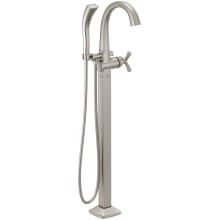 Stryke Floor Mounted Tub Filler with Integrated Diverter, Hand Shower, Arc Spout, and Helo Style Handle - Less Rough In