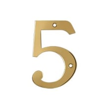 4" Solid Brass Traditional House Number - #5