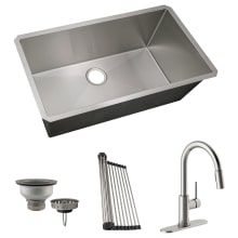 32" Undermount Single Basin Stainless Steel Kitchen Sink with 1.8 GPM Kitchen Faucet, Drying Rack, and Basket Strainer