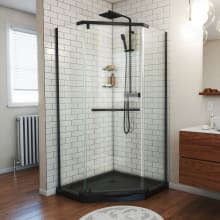 Prism 74-3/4" High x 36" Wide Frameless Neo-Angle Shower Module with Pivot Shower Door and Center Drain Base Kit