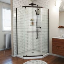 Prism 74-3/4" High x 40" Wide Frameless Neo-Angle Shower Module with Pivot Shower Door and Center Drain Base Kit