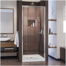 Flex 74-3/4" High x 32" Wide Pivot Framed Shower Door with Clear Glass and 32" Deep x 32" Wide Shower Base with Center Drain