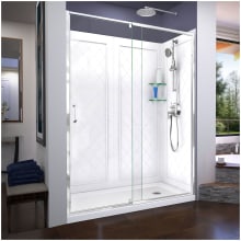 Flex 34" D x 60" W x 76 3/4" H Semi Frameless Shower Door with Right Drain Base and Backwalls
