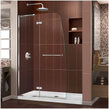 Aqua Ultra 74-3/4" High x 60" Wide 34" Deep Hinged Frameless Shower Door with Clear Glass, SlimeLine Shower Base Kit, and Center Drain