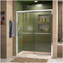 Duet 74-3/4" High x 60" Wide 32" Deep Sliding Framed Shower Door with Clear Glass, SlimeLine Shower Base Kit, and Center Drain