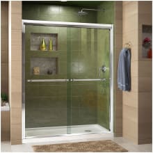 Duet 74-3/4" High x 60" Wide 32" Deep Sliding Framed Shower Door with Clear Glass, SlimeLine Shower Base Kit, and Right Drain