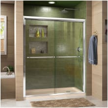 Duet 74-3/4" High x 60" Wide 32" Deep Sliding Framed Shower Door with Clear Glass, SlimeLine Shower Base Kit, and Right Drain