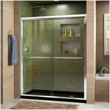 Duet 74-3/4" High x 60" Wide 32" Deep Sliding Framed Shower Door with Clear Glass, SlimeLine Shower Base Kit, and Right Drain
