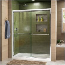 Duet 74-3/4" High x 48" Wide 36" Deep Sliding Framed Shower Door with Clear Glass, SlimeLine Shower Base Kit, and Center Drain