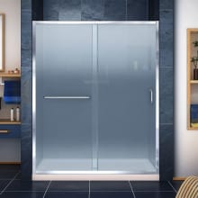 Infinity-Z 74-3/4" High x 60" Wide 30" Deep Sliding Framed Shower Door with Frosted Glass, SlimeLine Shower Base Kit, and Center Drain