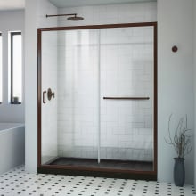 Infinity-Z 30" D x 60" W x 74-3/4" H Clear Sliding Shower Door, Left Drain and Base with Acrylic Kit
