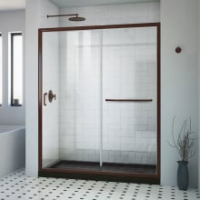 Infinity-Z 30" D x 60" W x 74-3/4" H Clear Sliding Shower Door, Right Drain and Base with Acrylic Kit