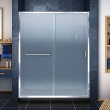 Infinity-Z 74-3/4" High x 60" Wide 30" Deep Sliding Framed Shower Door with Frosted Glass, SlimeLine Shower Base Kit, and Right Drain