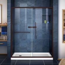 Infinity-Z 74-3/4" High x 60" Wide 34" Deep Sliding Framed Shower Door with Clear Glass, SlimeLine Shower Base Kit, and Left Drain