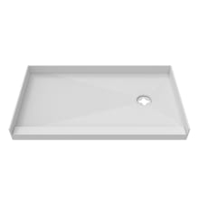 TilePrime 32" D x 60" W x 3" H Single Threshold Shower Base with Right Drain
