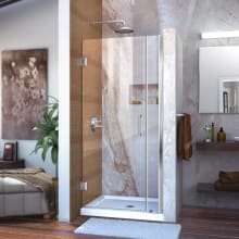 Unidoor 72" High x 33" Wide Hinged Frameless Shower Door with Clear Glass