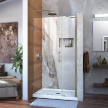 Unidoor 72" High x 38" Wide Hinged Frameless Shower Door with Clear Glass - Includes Stabilizing Arm