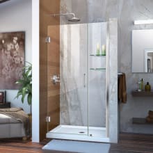 Unidoor 72" High x 39" Wide Hinged Frameless Shower Door with Clear Glass - Includes 2 Shelves