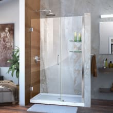 Unidoor 72" High x 43" Wide Hinged Frameless Shower Door with Clear Glass - Includes 2 Shelves