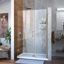 Unidoor 72" High x 44" Wide Hinged Frameless Shower Door with Clear Glass - Includes 2 Shelves