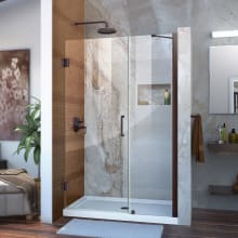 Unidoor 72" High x 47" Wide Hinged Frameless Shower Door with Clear Glass - Includes Stabilizing Arm