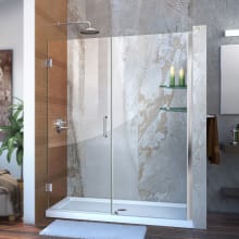 Unidoor 72" High x 54" Wide Hinged Frameless Shower Door with Clear Glass - Includes 2 Shelves