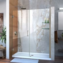Unidoor 72" High x 54" Wide Hinged Frameless Shower Door with Clear Glass - Includes 2 Shelves