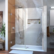 Unidoor 72" High x 55" Wide Hinged Frameless Shower Door with Clear Glass - Includes Stabilizing Arm