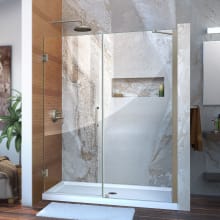 Unidoor 72" High x 59" Wide Hinged Frameless Shower Door with Clear Glass - Includes Stabilizing Arm