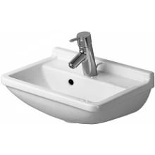 Starck 3 17-3/4" Rectangular Ceramic Wall Mounted Bathroom Sink with Overflow and 1 Faucet Hole