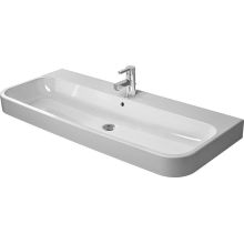 Happy D.2 Ceramic 47-1/4" Bathroom Sink for Vanity, Wall Mounted / Floating or Console Installations with Two Faucet Holes and Overflow