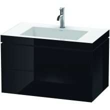 L-Cube 32" Wall Mounted Single Basin Vanity Set with Wood Cabinet and Ceramic Vanity Top