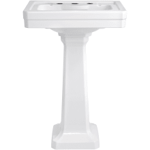 Fitzgerald 24" Rectangular Fireclay Pedestal Bathroom Sink with Overflow and 3 Faucet Holes at 8" Centers
