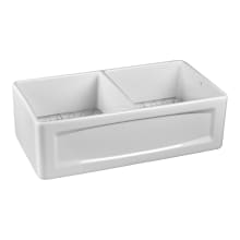 Hillside 33-3/8" Farmhouse Double Basin Fireclay Kitchen Sink with Basin Rack and Basket Strainer