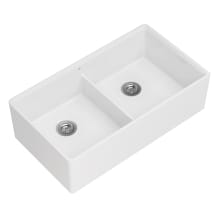 Etre 35-3/4" Farmhouse, Undermount Double Basin Fireclay Kitchen Sink with Basin Rack, and Basket Strainer