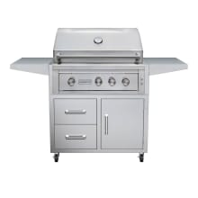 89000 BTU 36 Inch Wide Liquid Propane Free Standing Grill and Cart with Rotisserie and LED Lighting