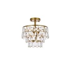 Mila 3 Light 12" Wide Semi-Flush Waterfall Ceiling Fixture with Clear Crystal Accents