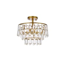 Mila 3 Light 14" Wide Semi-Flush Waterfall Ceiling Fixture with Clear Crystal Accents