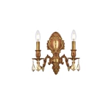Monarch 2 Light 12" Tall Wall Sconce with Golden Teak Royal Cut Crystals