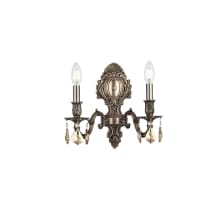 Monarch 2 Light 12" Tall Wall Sconce with Golden Teak Royal Cut Crystals