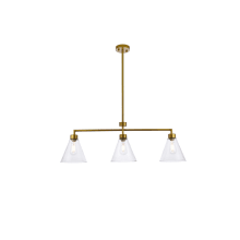 Mera 3 Light 38" Wide Linear Chandelier with Clear Glass Shades